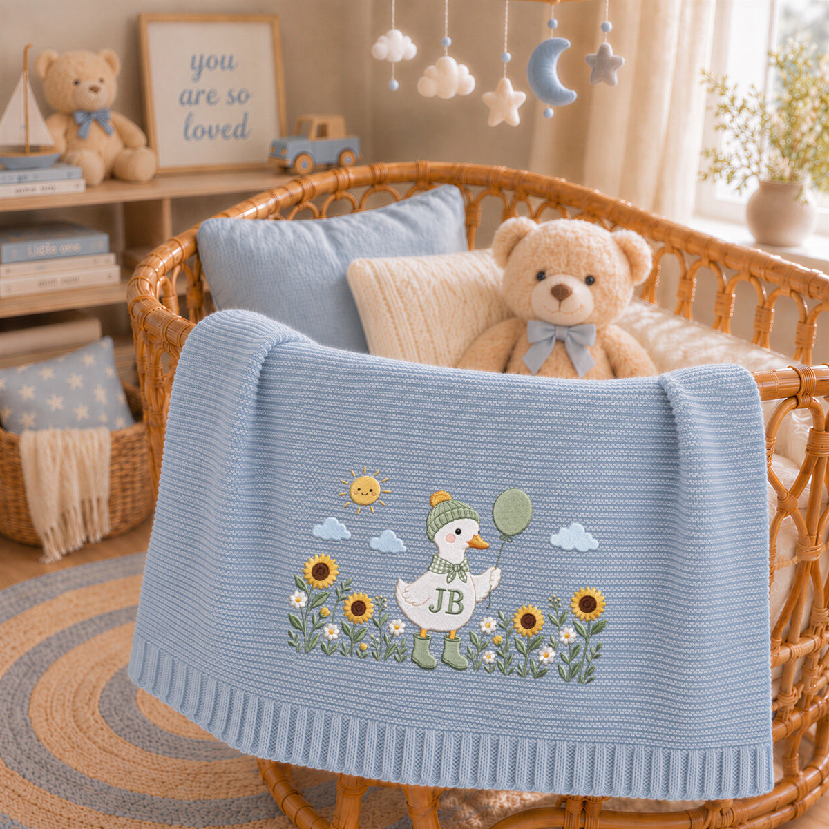 Custom Name Baby Knitted Blanket Duck Sunflowers Balloon Warm Infant Swaddle Sheet Throw