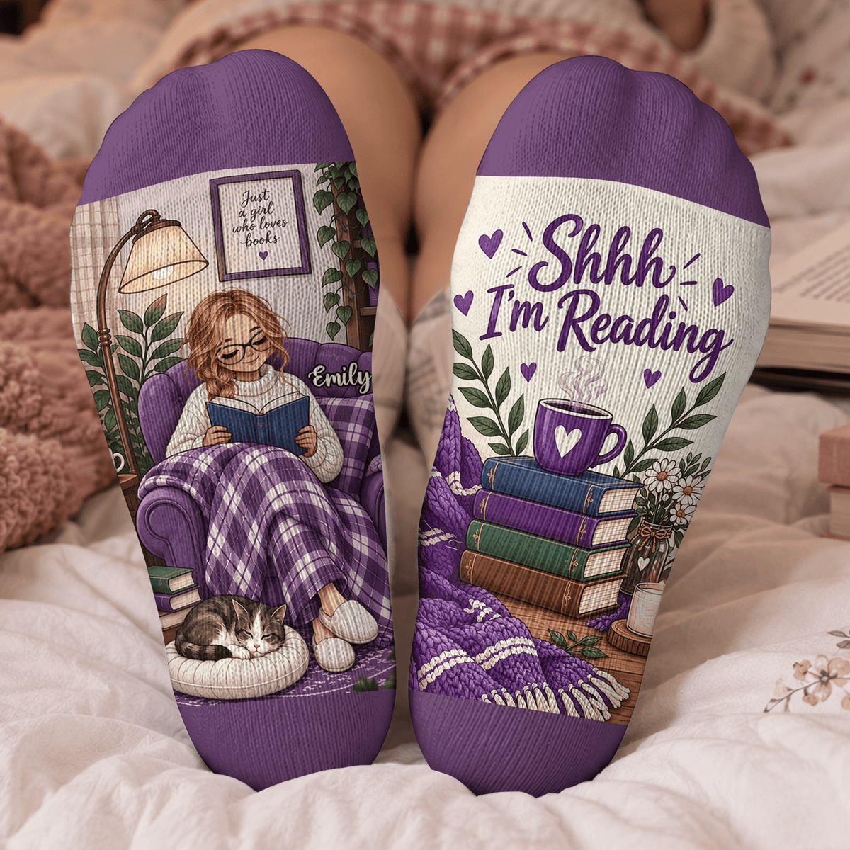 Custom Book Socks with Shhh Im Reading, Socks for Women and Men with Style, Christmas Gifts and Book Lovers Gifts for Reading Time, Pallyprints Co.