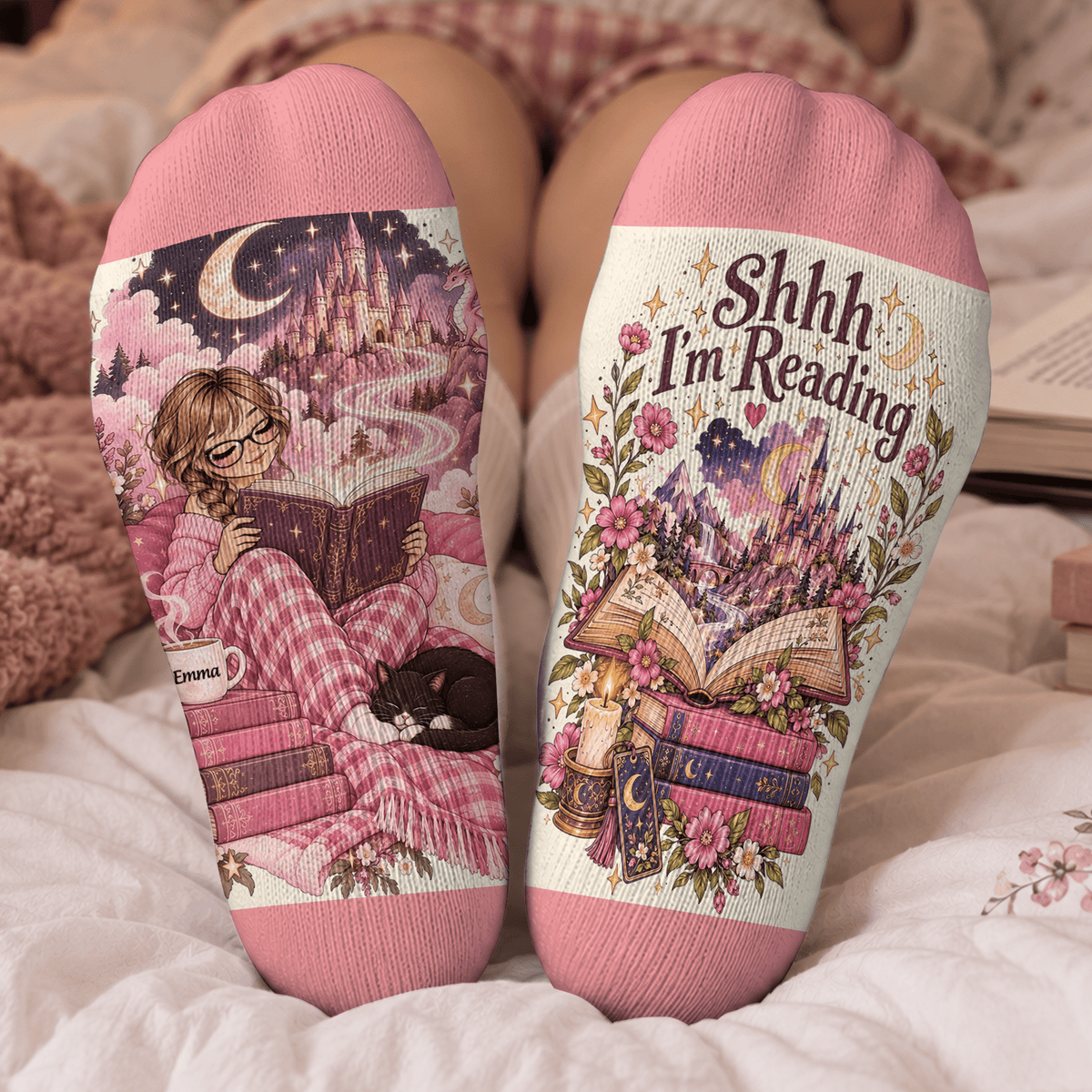 Fantasy Castle Custom Book Socks, Socks for Women and Men with Soft Comfort, Book Lovers Gifts and Christmas Gifts for Cozy Reading, Pallyprints Co.