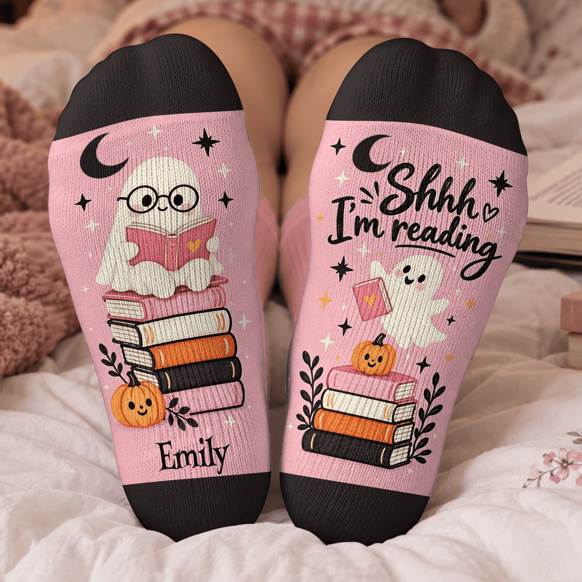 Ghost Reader Custom Book Socks, Socks for Women and Men Made for Comfort, Book Lovers Gifts and Christmas Gifts for Quiet Nights, Pallyprints Co.