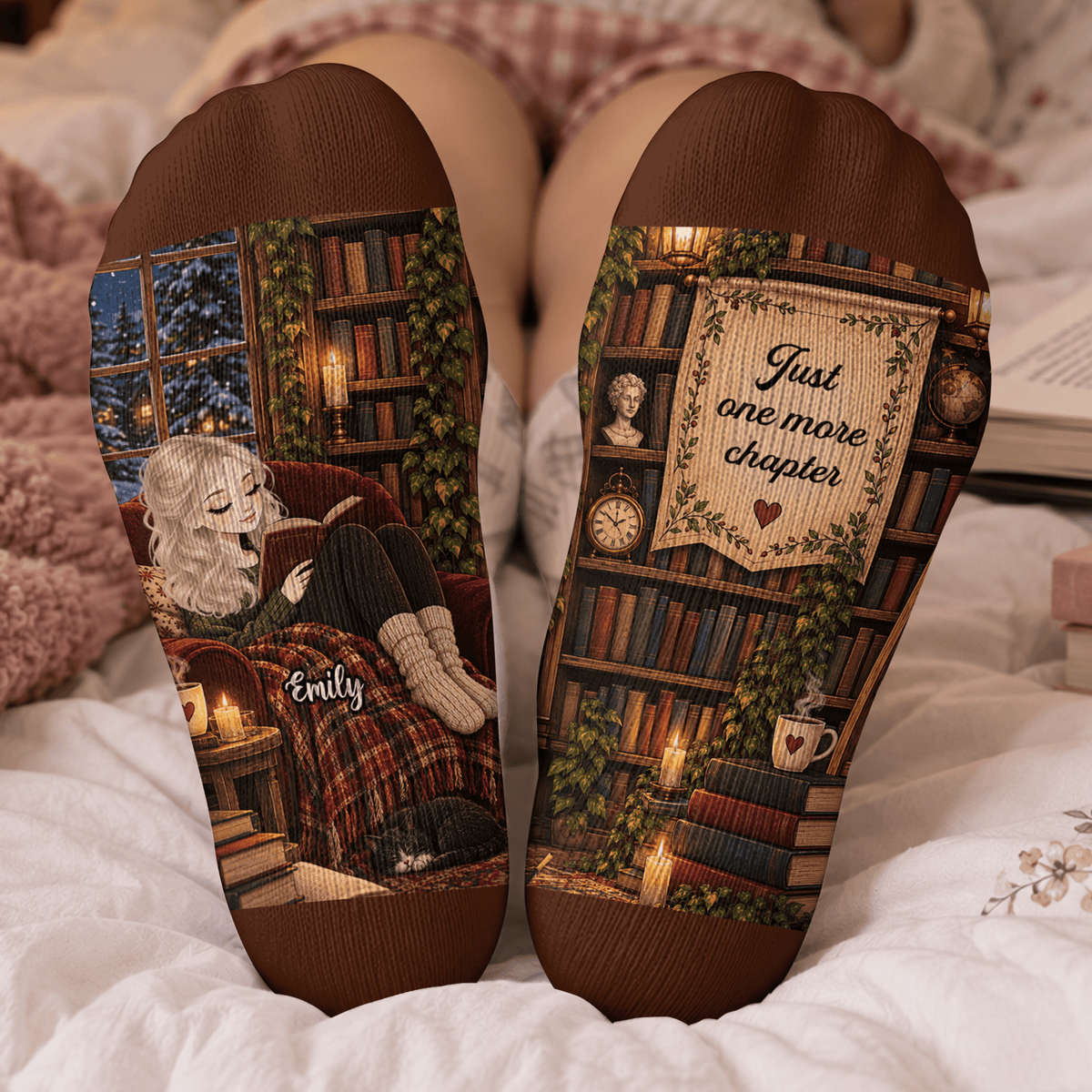 Custom Book Socks with One More Chapter, Socks for Women and Men with Style, Christmas Gifts and Book Lovers Gifts for Avid Readers, Pallyprints Co.