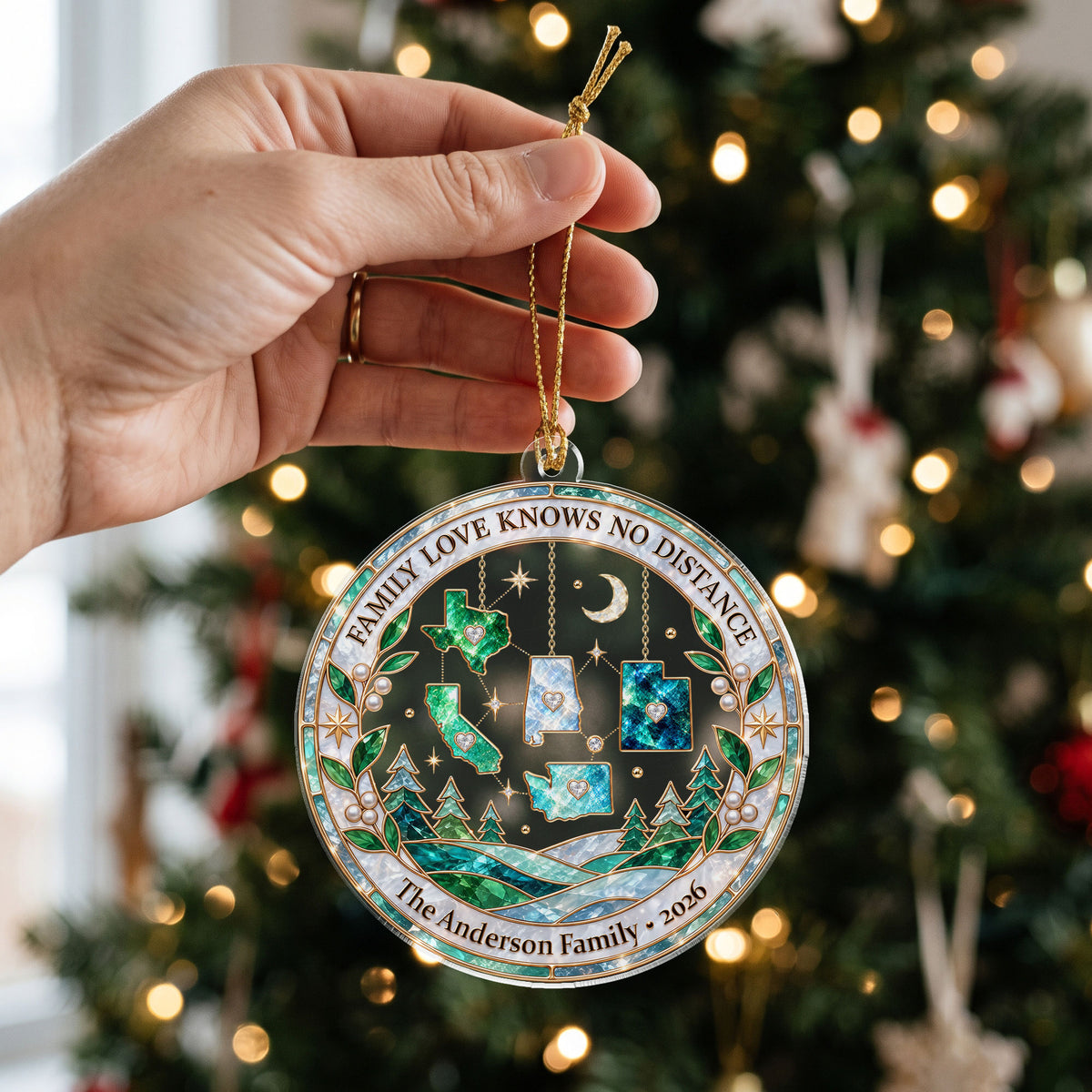 Personalized Family Love Knows No Distance Acrylic Ornament Custom Christmas State Gift