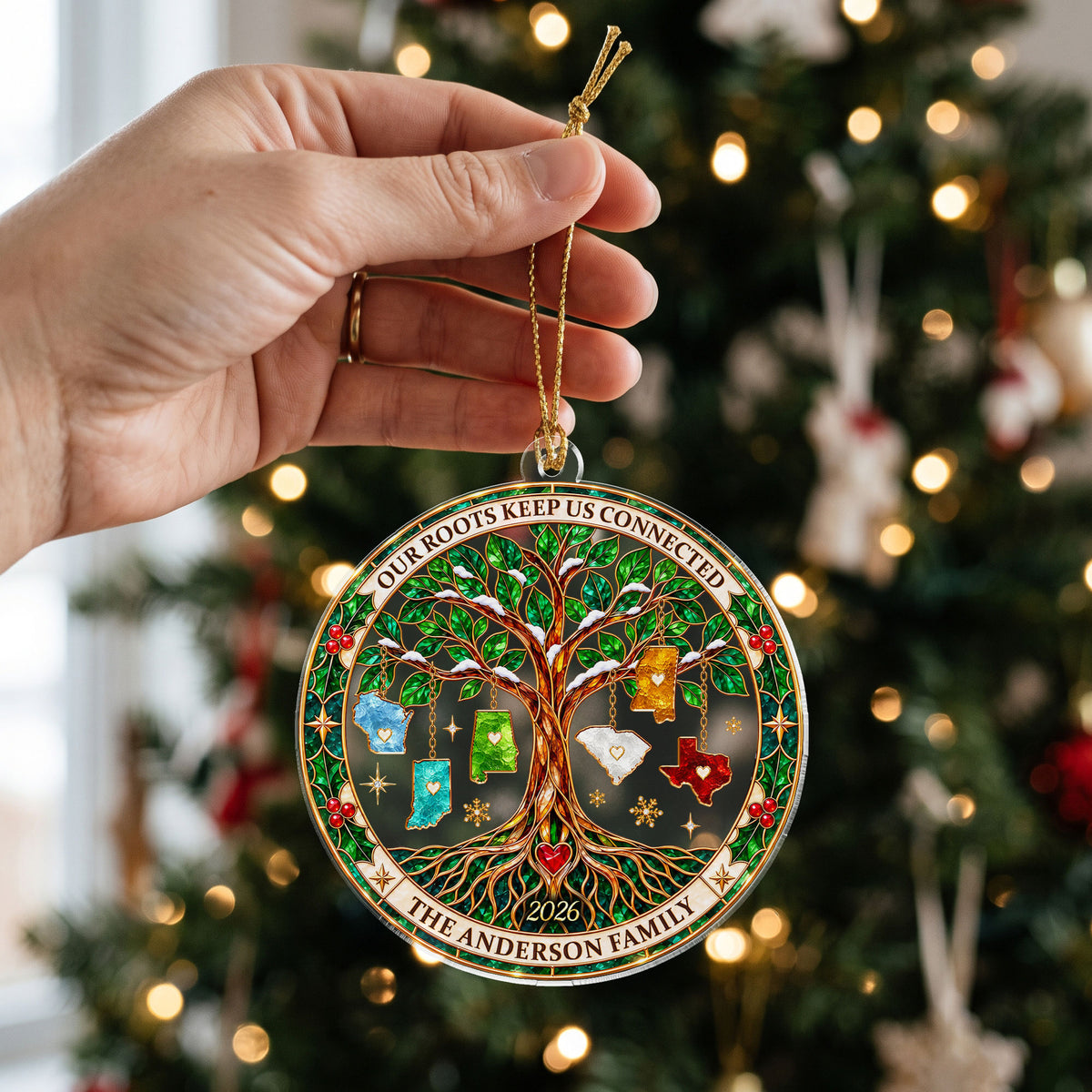 Custom Family Tree State Acrylic Ornament Long Distance Christmas Tree Keepsake Gift