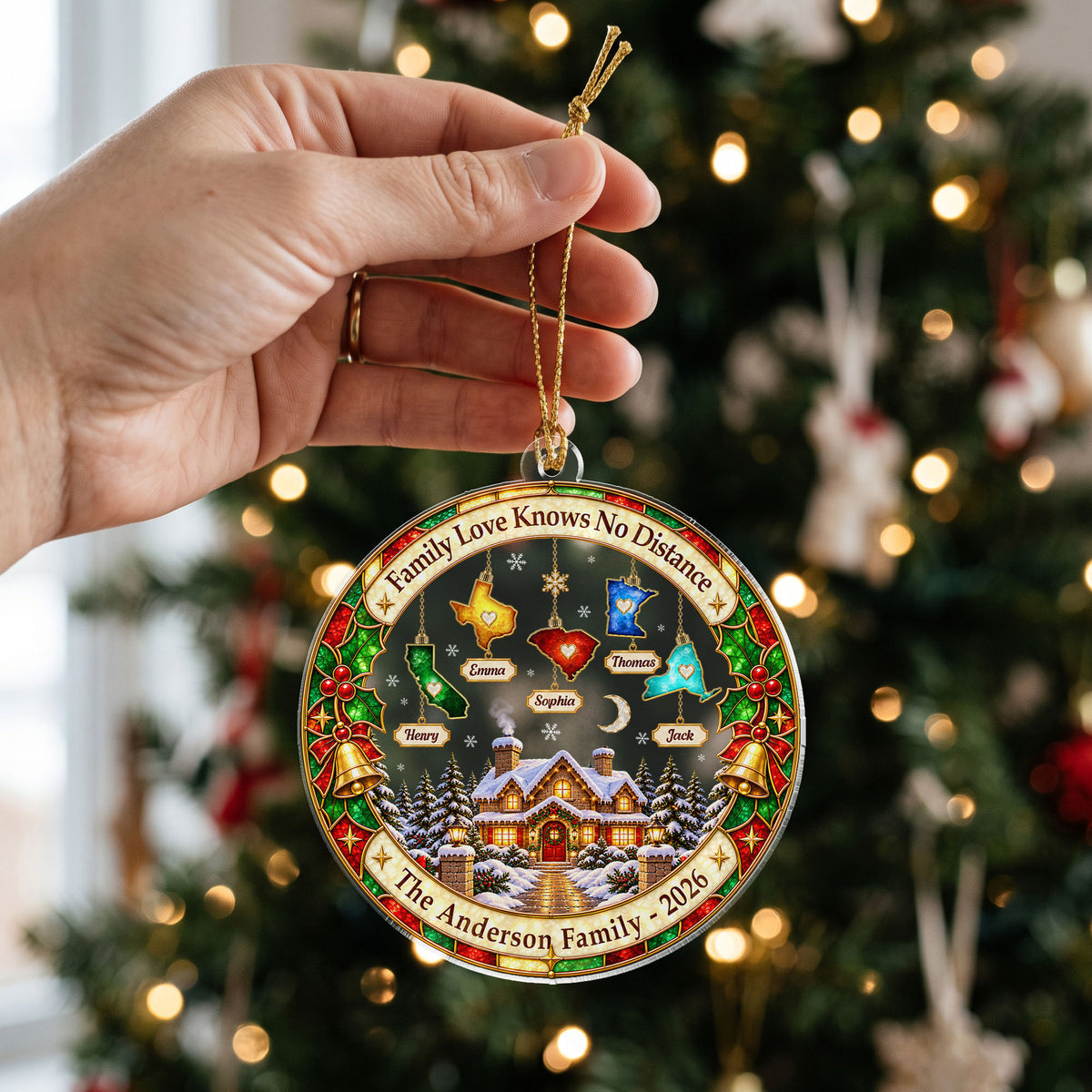 Custom Family Ornament Cozy Cabin State to State Acrylic Ornament Christmas Tree Gift