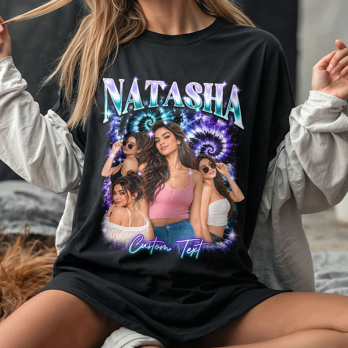 Custom Vintage Photo Collage T Shirt Unisex Spiral Tie Dye Graphic Tee Clothing Top