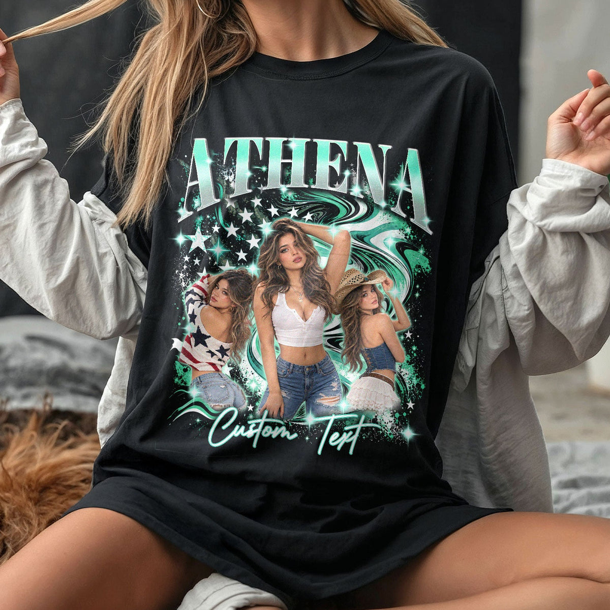 Custom Vintage Photo Collage T Shirt Unisex Star Graphic Tee Clothing Top Apparel