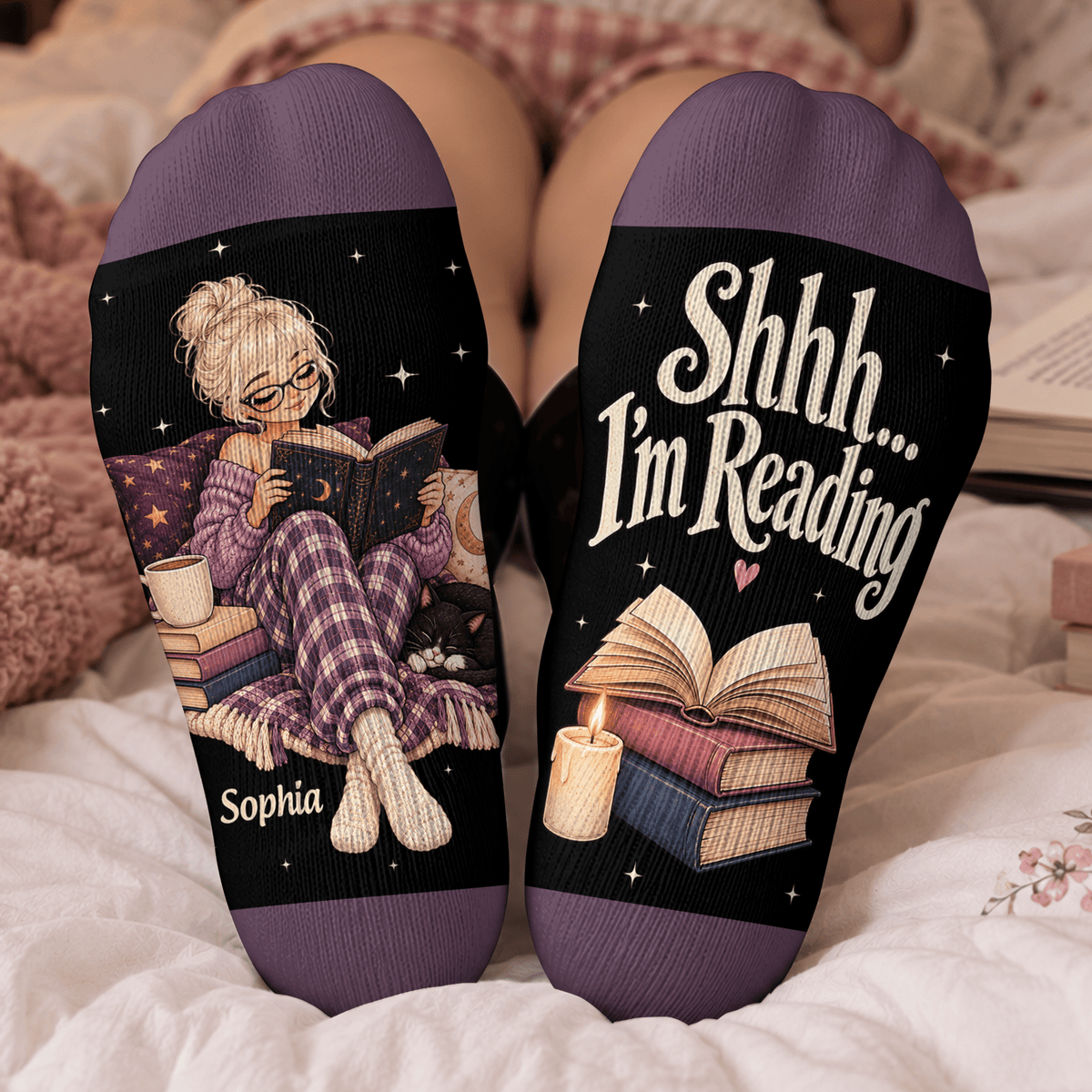 Custom Book Socks with Girl Reader Art, Socks for Women and Men with Style, Christmas Gifts and Book Lovers Gifts for Reading Time, Pallyprints Co.
