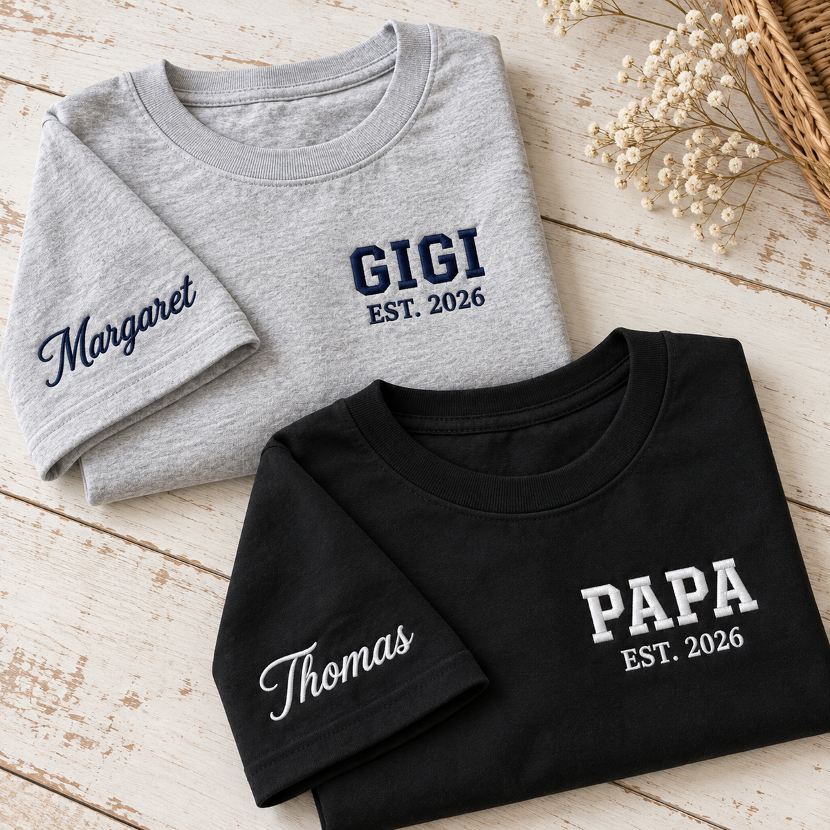 Custom Embroidered Family Shirt Personalized Text Logo Lettering Sleeve Name Tee Top
