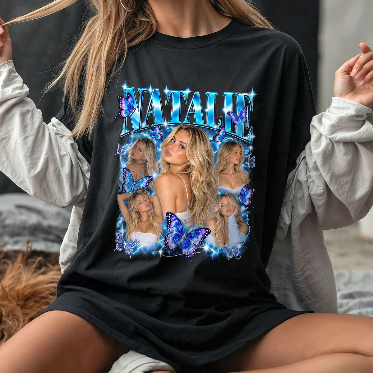 Retro Butterfly Custom T-Shirts with Photos and Name, Personalized Gifts for Women, Customized Tee Shirts with Pictures, Graphic Tee, Pallyprints Co.