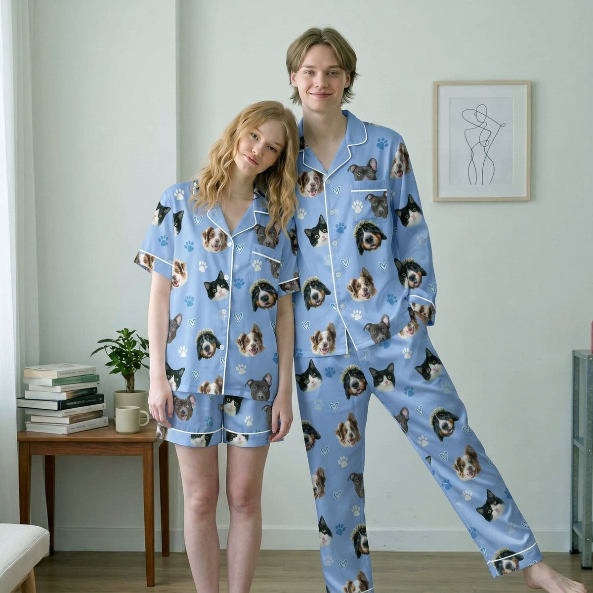 Custom Pet Face Satin Pajamas Set Personalised Dog Cat Face PJs Women Sleepwear Gift