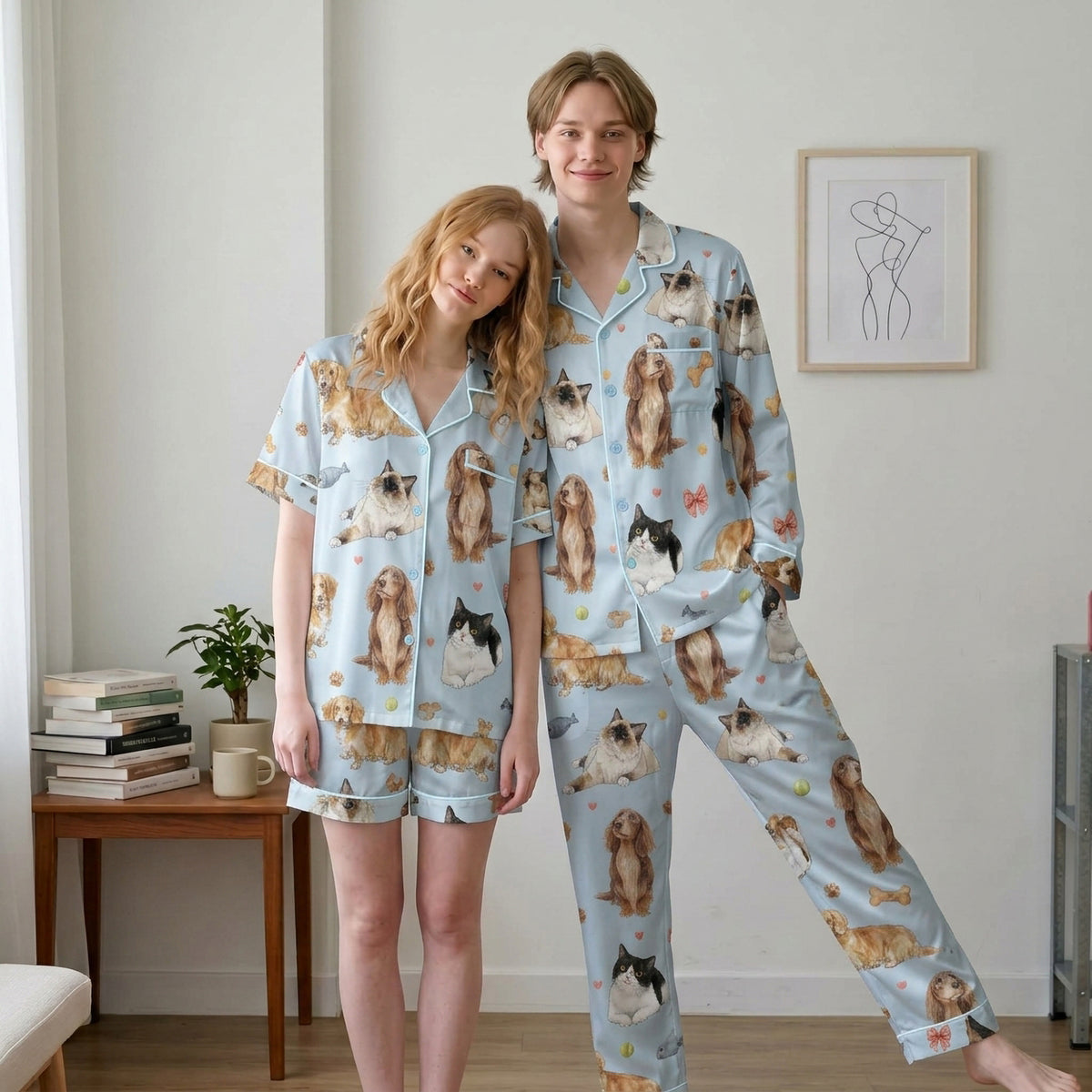 Custom Dog Cat Satin Pajamas Personalised Full Body Pet Photo PJs Women Sleepwear Set