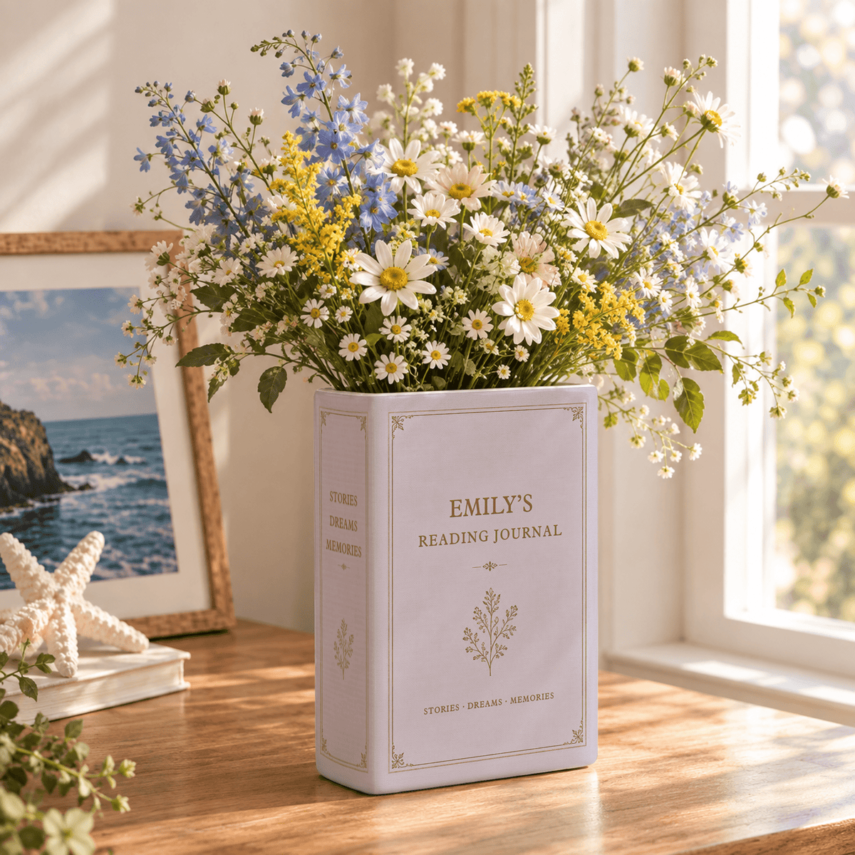 Custom Book Vase Reading Journal Botanical Floral Acrylic Flower Holder Centerpiece
