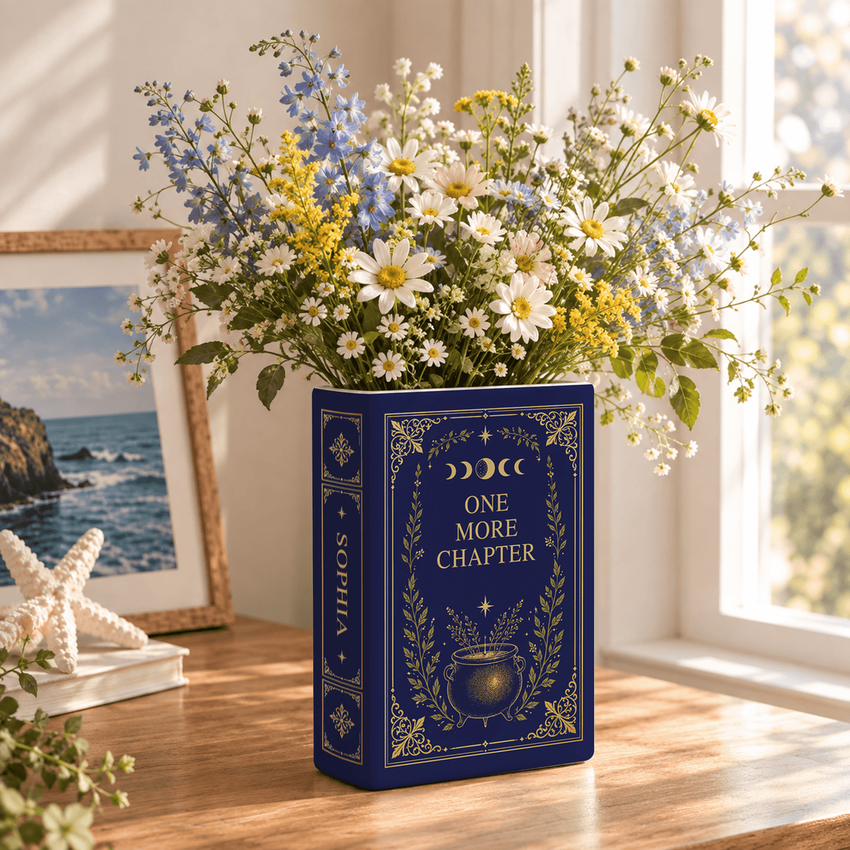 Custom Book Flower Vase One More Chapter Spooky Halloween Floral Bookish Decor Gift