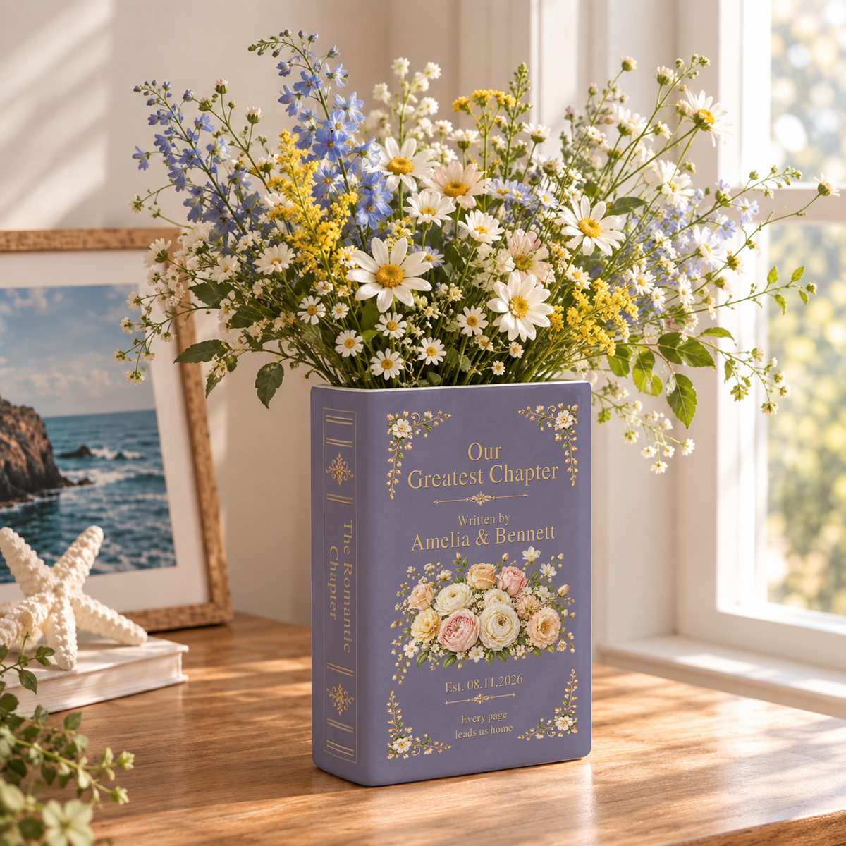Custom Wedding Book Vase Floral Bouquet Ceramic Flower Tabletop Arrangement Holder