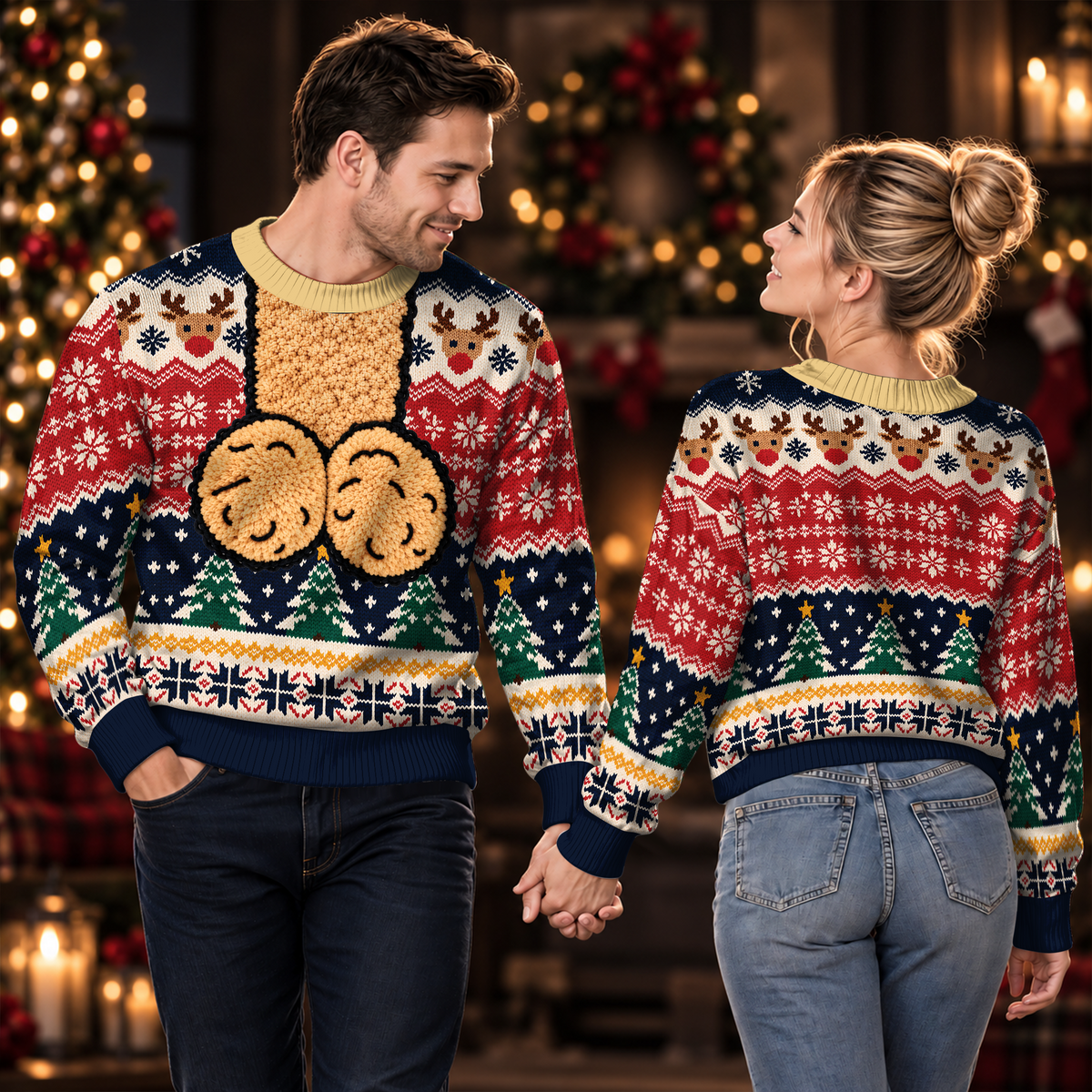 Funny Ugly Christmas Sweater Adult Penis Reindeer Graphic Xmas Party Gag Gift Sweatshirt