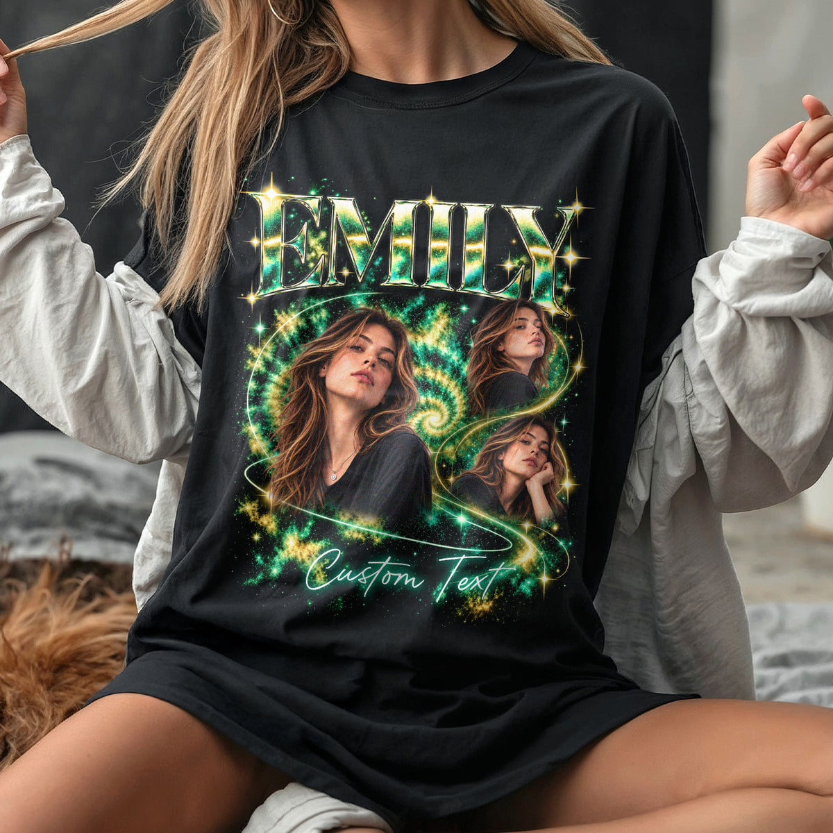 Custom Photo Bootleg T Shirt Vintage Y2K Retro Graphic Tee Personalized Text Name Shirt