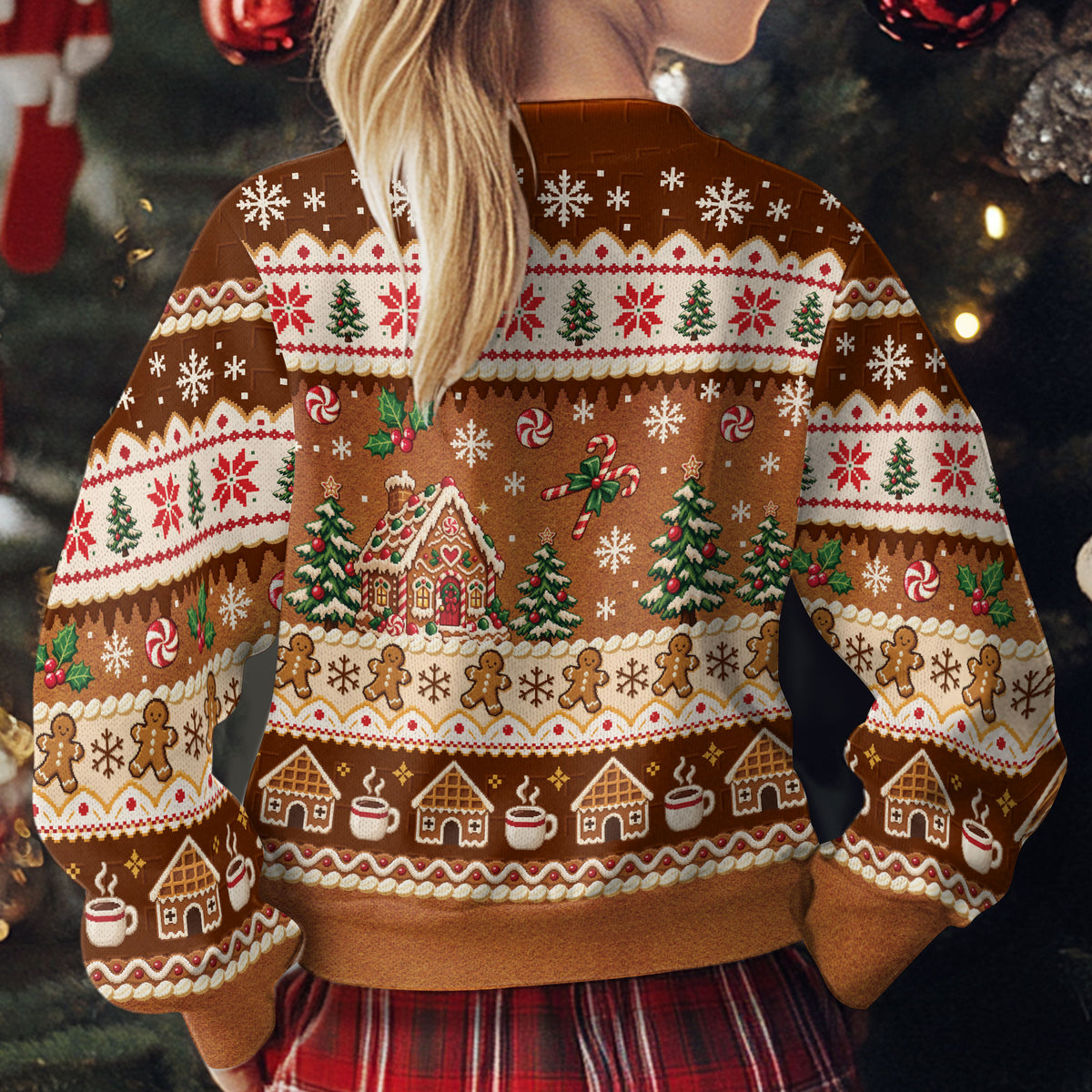 Custom Logo Ugly Christmas Sweater Gingerbread House Man Patterned Holiday Jumper