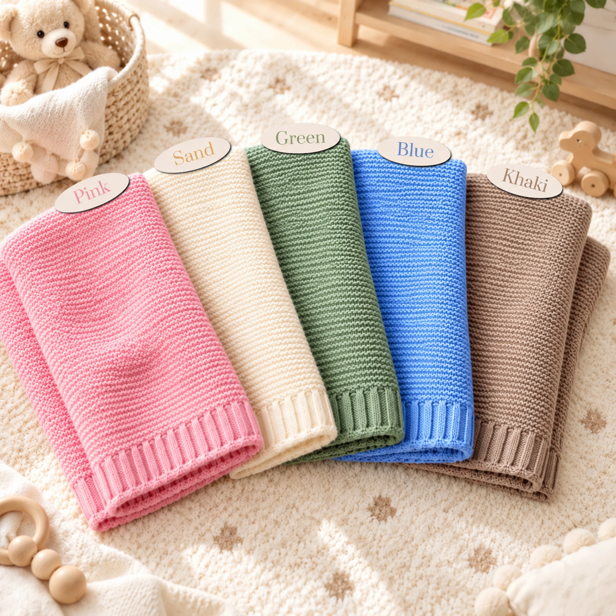 Custom Baby Blanket Embroidered Elephant Balloons Name Knitted Nursery Swaddle Wrap