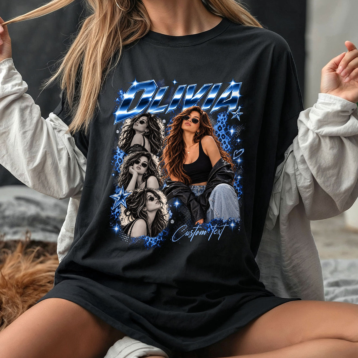 Custom Vintage Bootleg T Shirt Personalized Y2K Graphic Rap Tee Custom Photo Picture