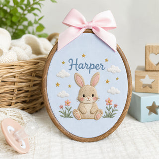 Personalized Baby Name Cute Bunny Flowers Embroidery Hoop Art Nursery Decor Keepsake