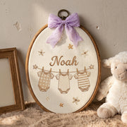 Custom Baby Name Hanging Onesies Clothesline Embroidery Hoop Art Nursery Keepsake