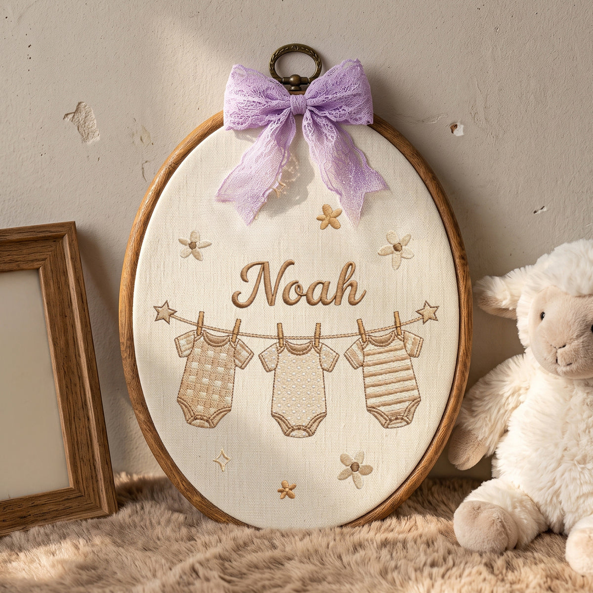 Custom Baby Name Hanging Onesies Clothesline Embroidery Hoop Art Nursery Keepsake