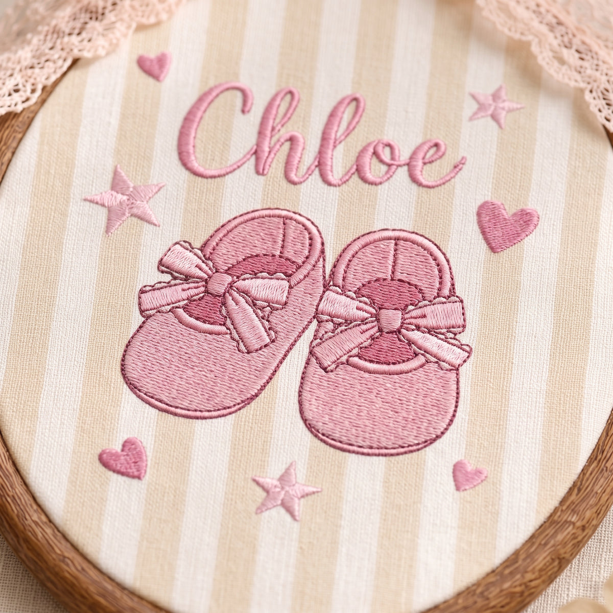 Personalized Baby Name Cute Shoes Embroidery Hoop Art Custom Nursery Decor Keepsake