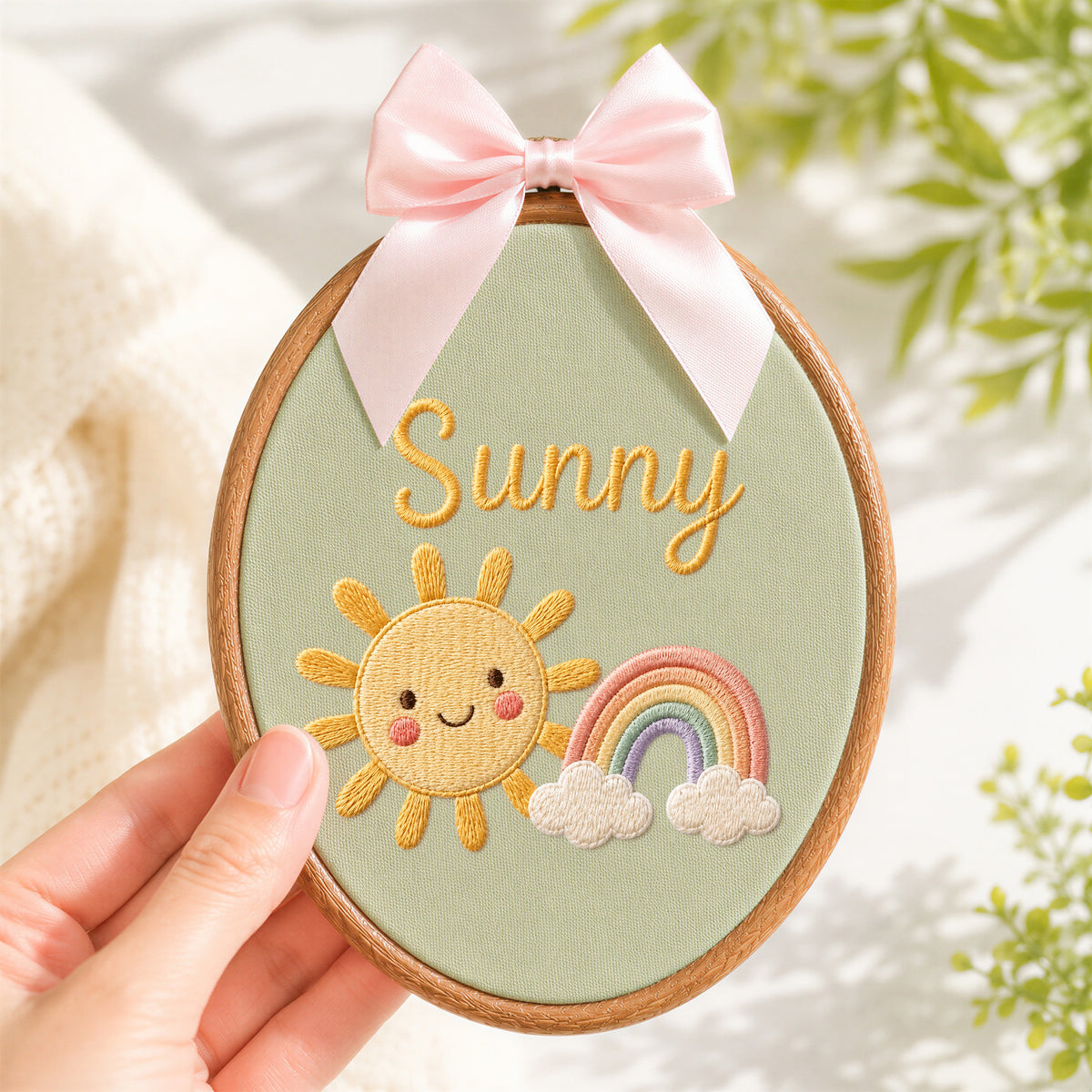 Personalized Baby Name Sunshine Rainbow Embroidery Hoop Art Custom Nursery Decor Keepsake