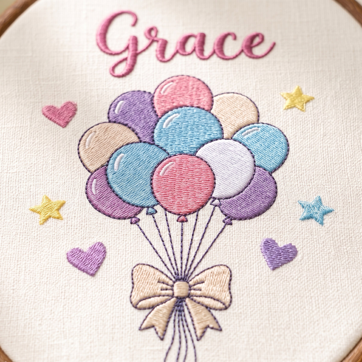 Personalized Baby Name Balloon Embroidery Hoop Art Custom Nursery Wall Decor Keepsake