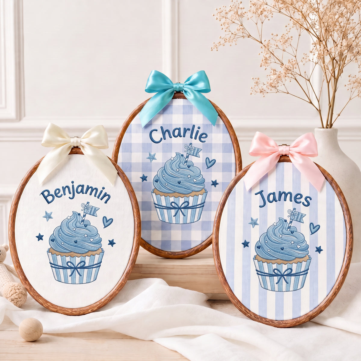 Custom Baby Name Cupcake Embroidery Hoop Art Nursery Wall Decor Personalized Keepsake
