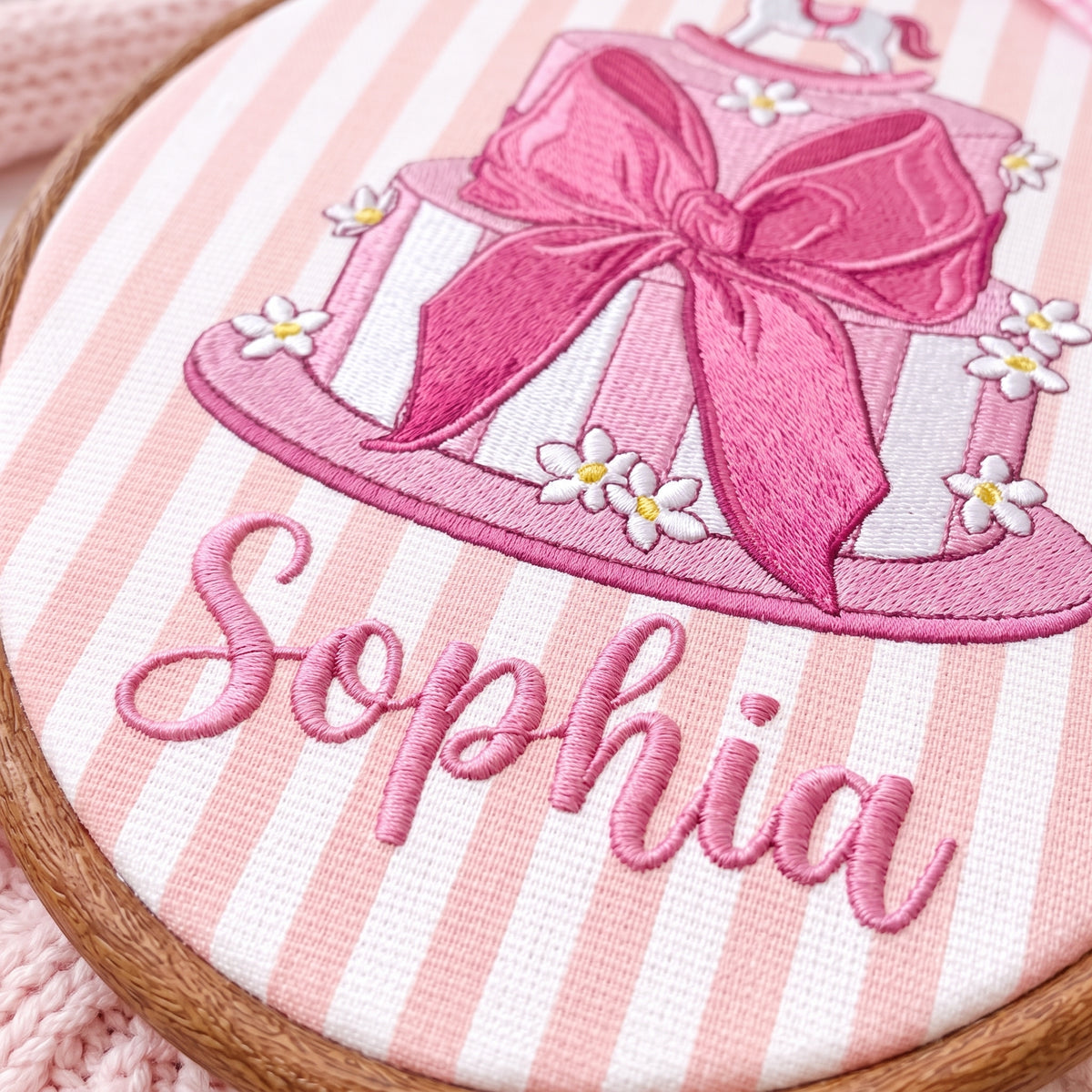 Custom Baby Name Cake Embroidery Hoop Art Nursery Wall Decor Personalized Keepsake