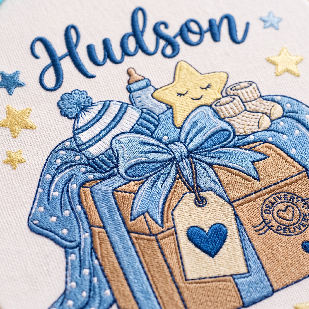 Personalized Baby Name Present Box Embroidery Hoop Art Custom Nursery Decor Keepsake