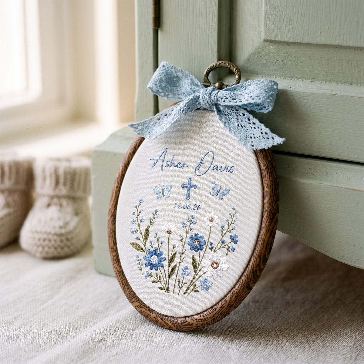 Custom Baby Name Botanical Embroidery Hoop Art Nursery Wall Decor Floral Keepsake