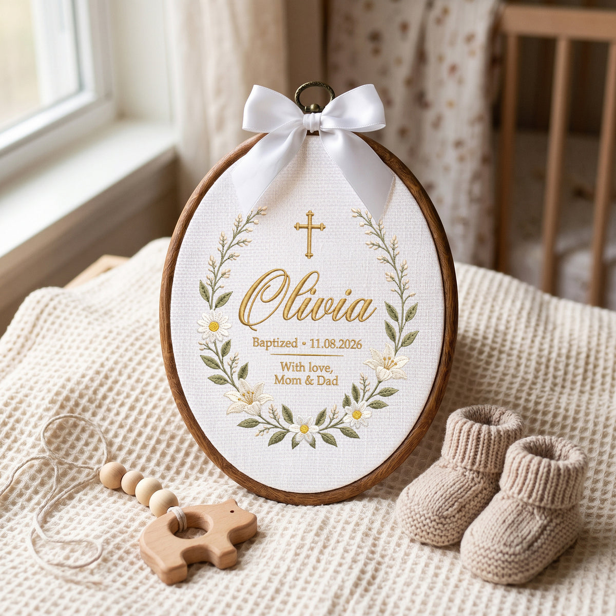 Personalized Baby Name Baptism Embroidery Hoop Art Custom Christening Wall Decor Keepsake