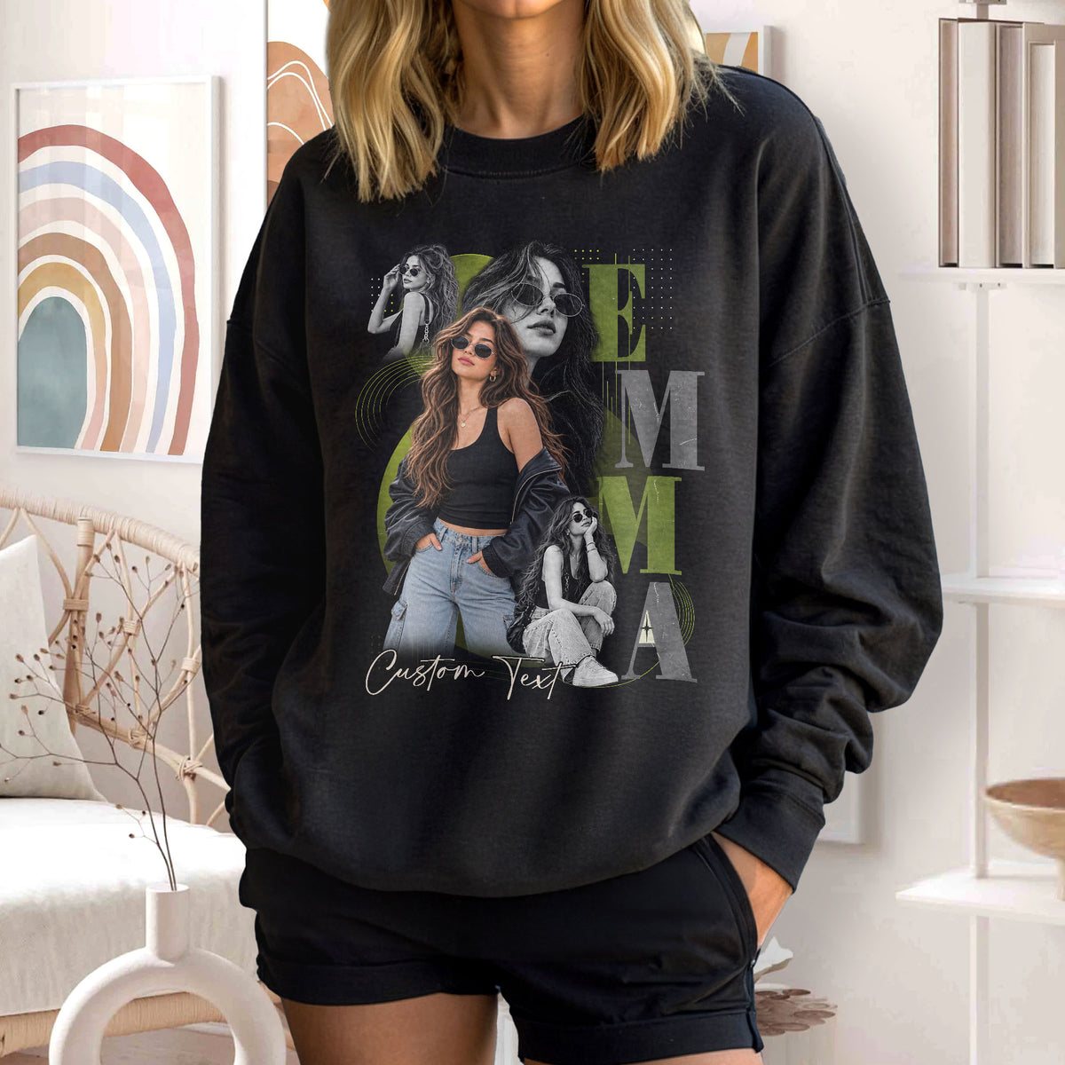 Custom Photo T-Shirt Vintage Rap Tee Graphic Shirt Custom Name Picture Collage Oversized