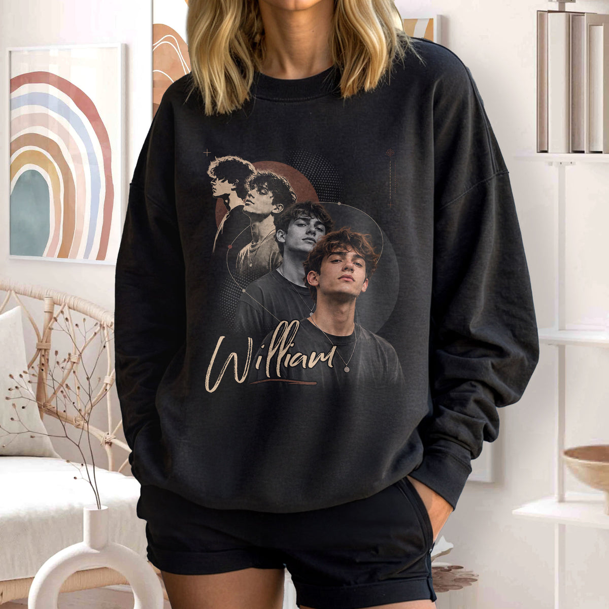 Custom Photo T-Shirt Vintage Cursive Script Graphic Tee Personalized Picture Name Shirt