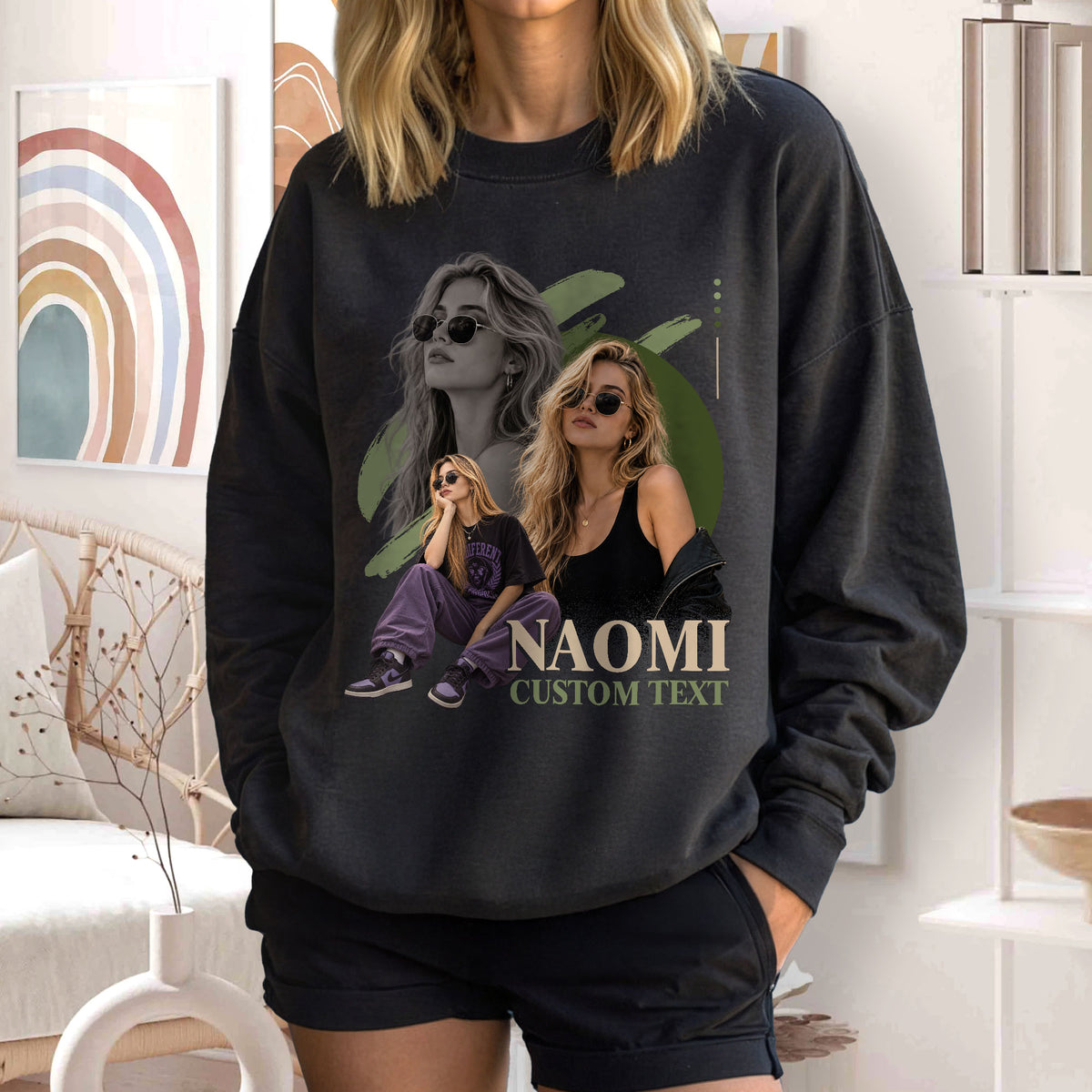Custom Photo T-Shirt Vintage Graphic Collage Shirt Custom Name Retro Brush Stroke Tee