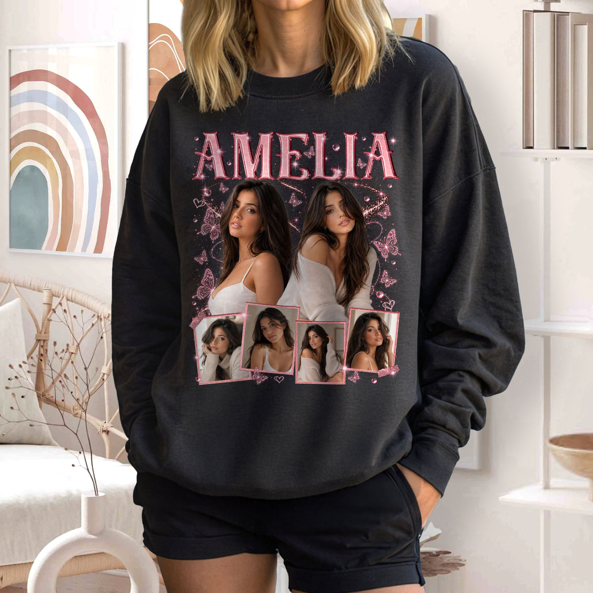 Custom Photo Collage Vintage T Shirt Retro Bootleg Rap Style Custom Name Graphic Tee