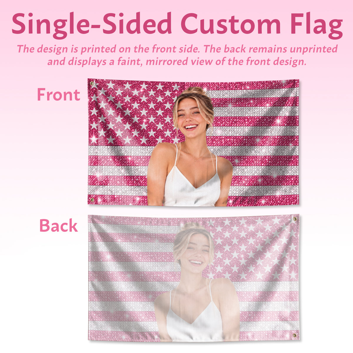 Custom Pink Rhinestone USA Flag Woman Dog Couple Friends Photo Banner Display Piece