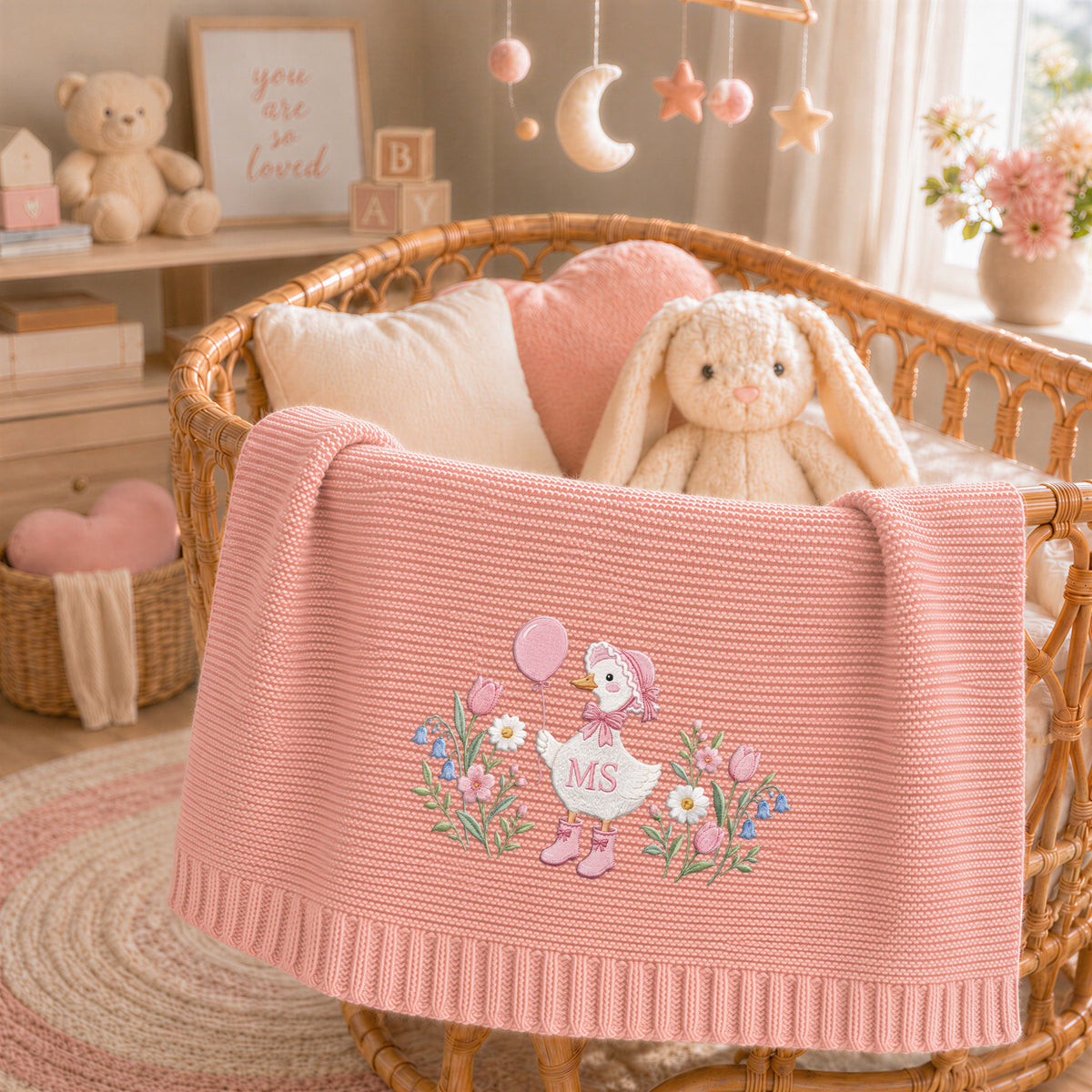 Custom Name Baby Knitted Blanket Goose Balloon Tulips Flowers Warm Infant Swaddle Throw