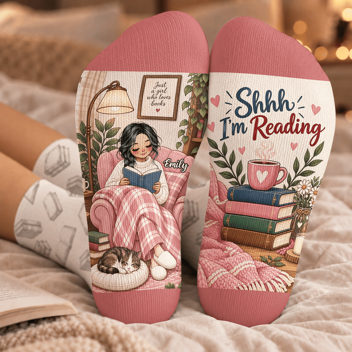 Custom Book Socks with Shhh Im Reading, Socks for Women and Men with Style, Christmas Gifts and Book Lovers Gifts for Reading Time, Pallyprints Co.