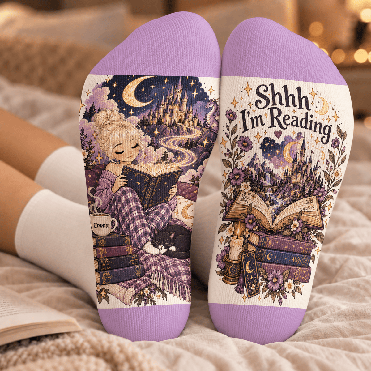 Fantasy Castle Custom Book Socks, Socks for Women and Men with Soft Comfort, Book Lovers Gifts and Christmas Gifts for Cozy Reading, Pallyprints Co.