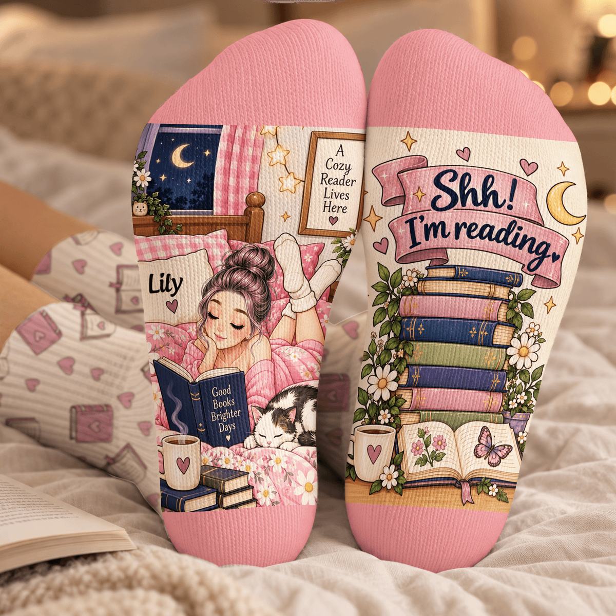 Reader Design Custom Book Socks, Socks for Women and Men with Soft Comfort, Book Lovers Gifts and Christmas Gifts for Reading Time, Pallyprints Co.