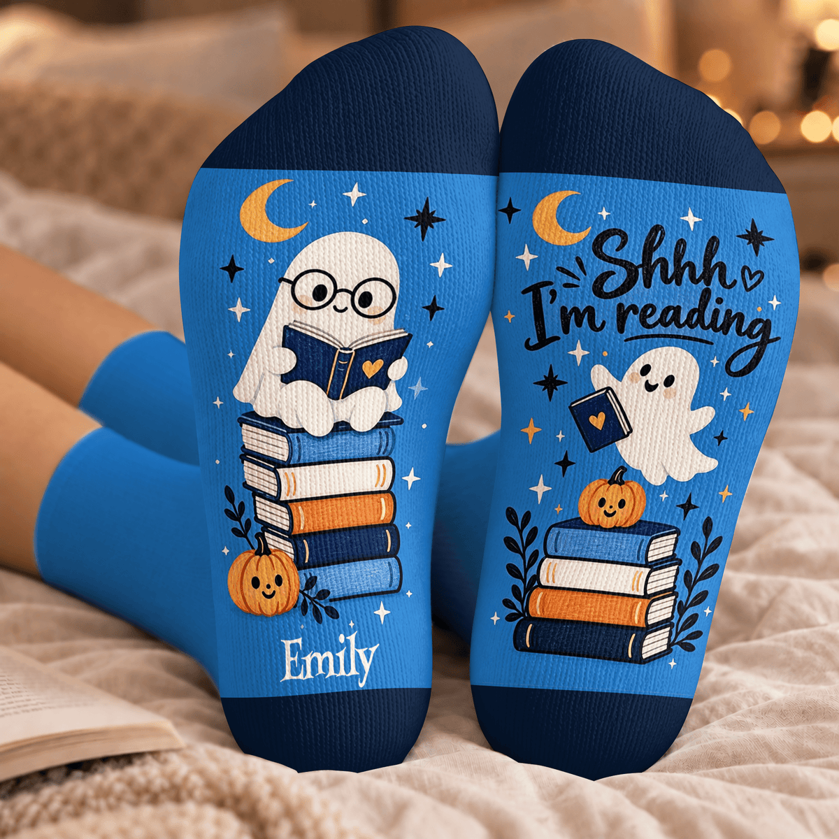 Ghost Reader Custom Book Socks, Socks for Women and Men Made for Comfort, Book Lovers Gifts and Christmas Gifts for Quiet Nights, Pallyprints Co.