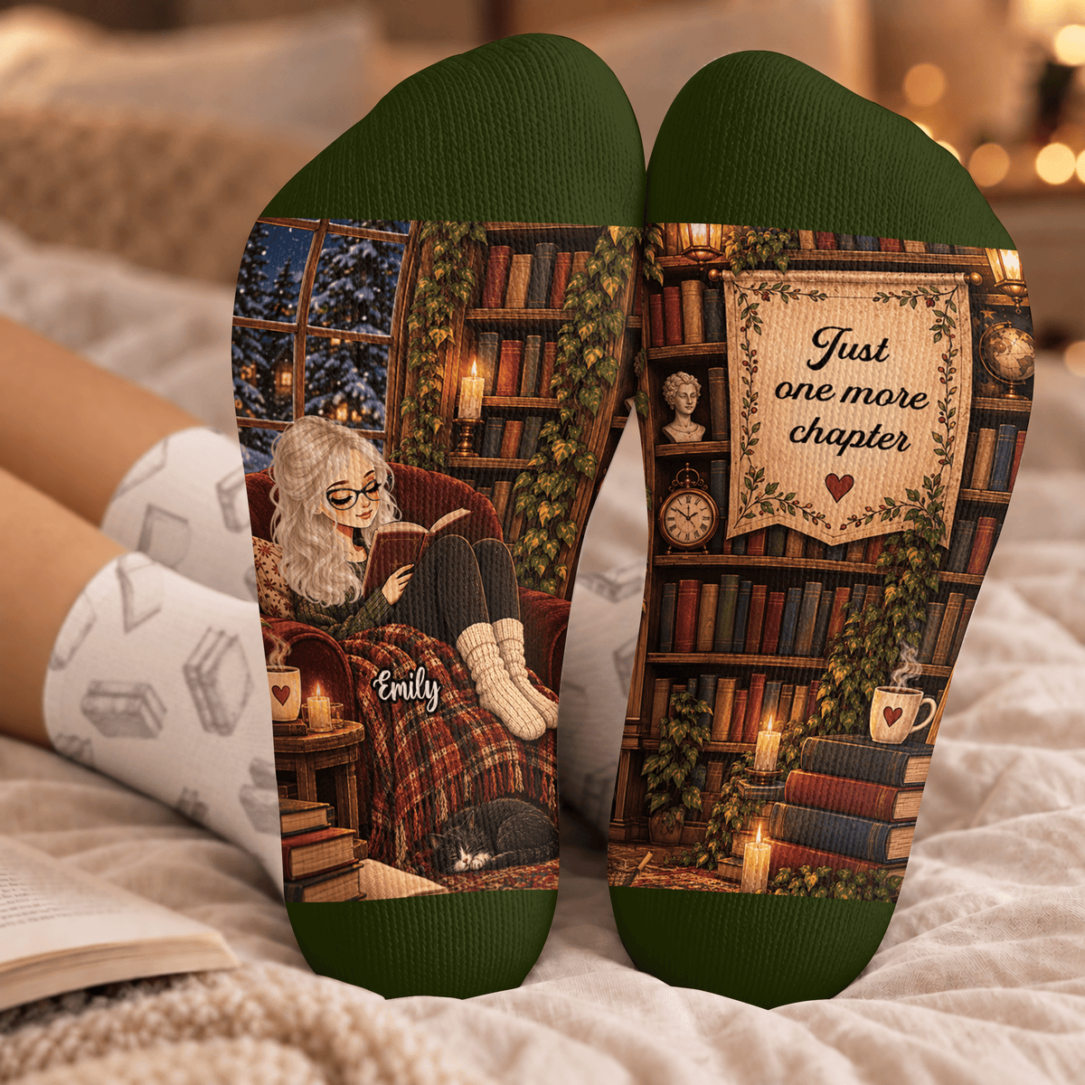 Custom Book Socks with One More Chapter, Socks for Women and Men with Style, Christmas Gifts and Book Lovers Gifts for Avid Readers, Pallyprints Co.