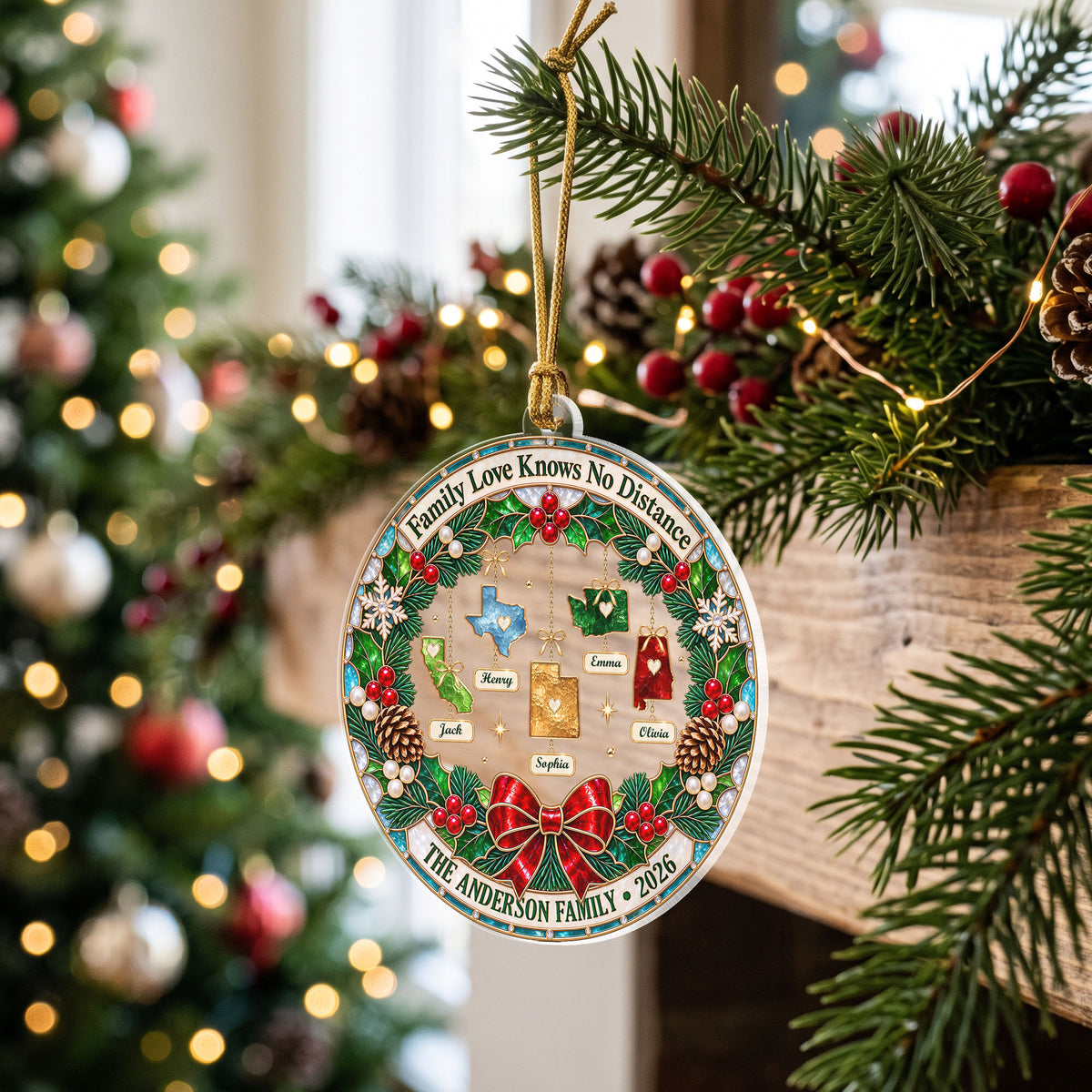 Personalized State to State Family Acrylic Ornament Christmas Tree Hanging Decoration