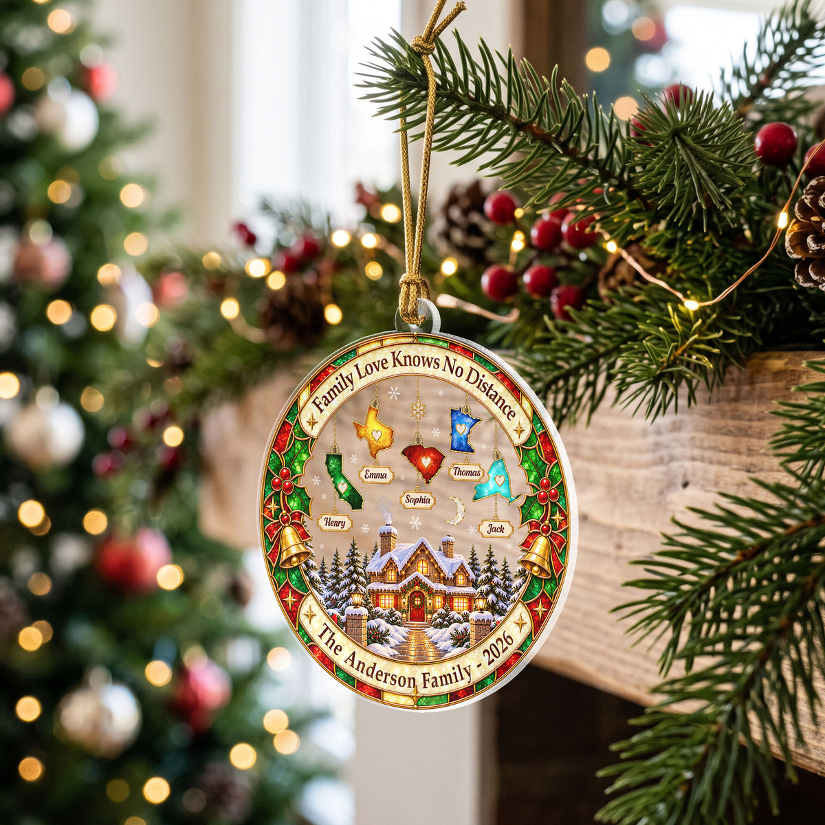 Custom Family Ornament Cozy Cabin State to State Acrylic Ornament Christmas Tree Gift
