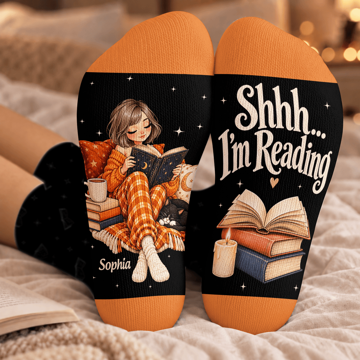 Custom Book Socks with Girl Reader Art, Socks for Women and Men with Style, Christmas Gifts and Book Lovers Gifts for Reading Time, Pallyprints Co.