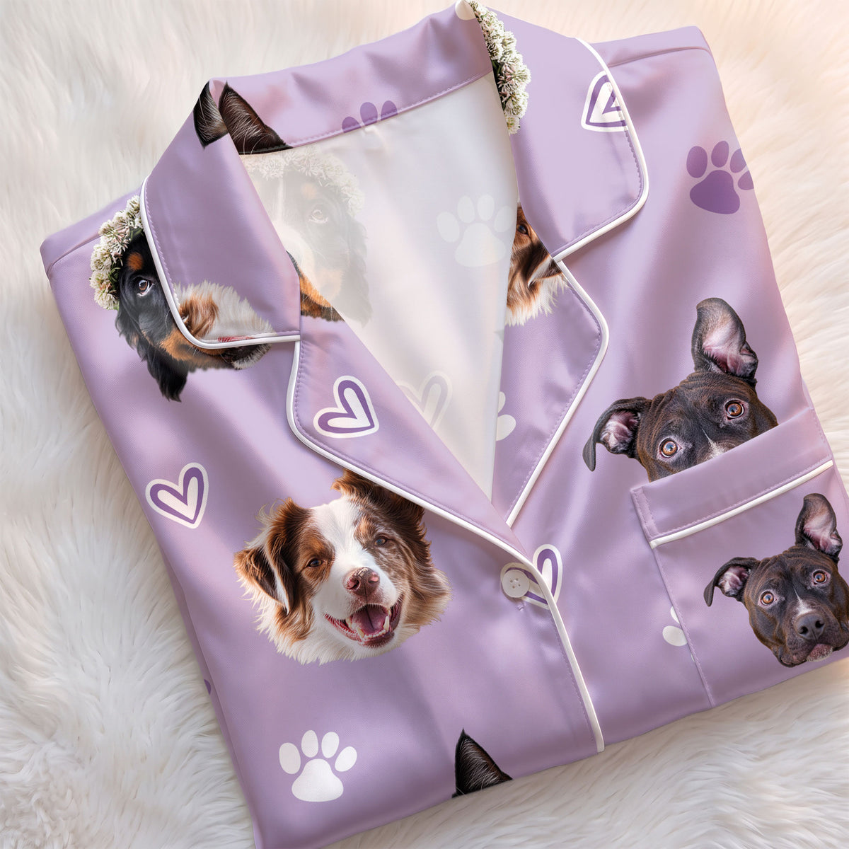 Custom Pet Face Satin Pajamas Set Personalised Dog Cat Face PJs Women Sleepwear Gift