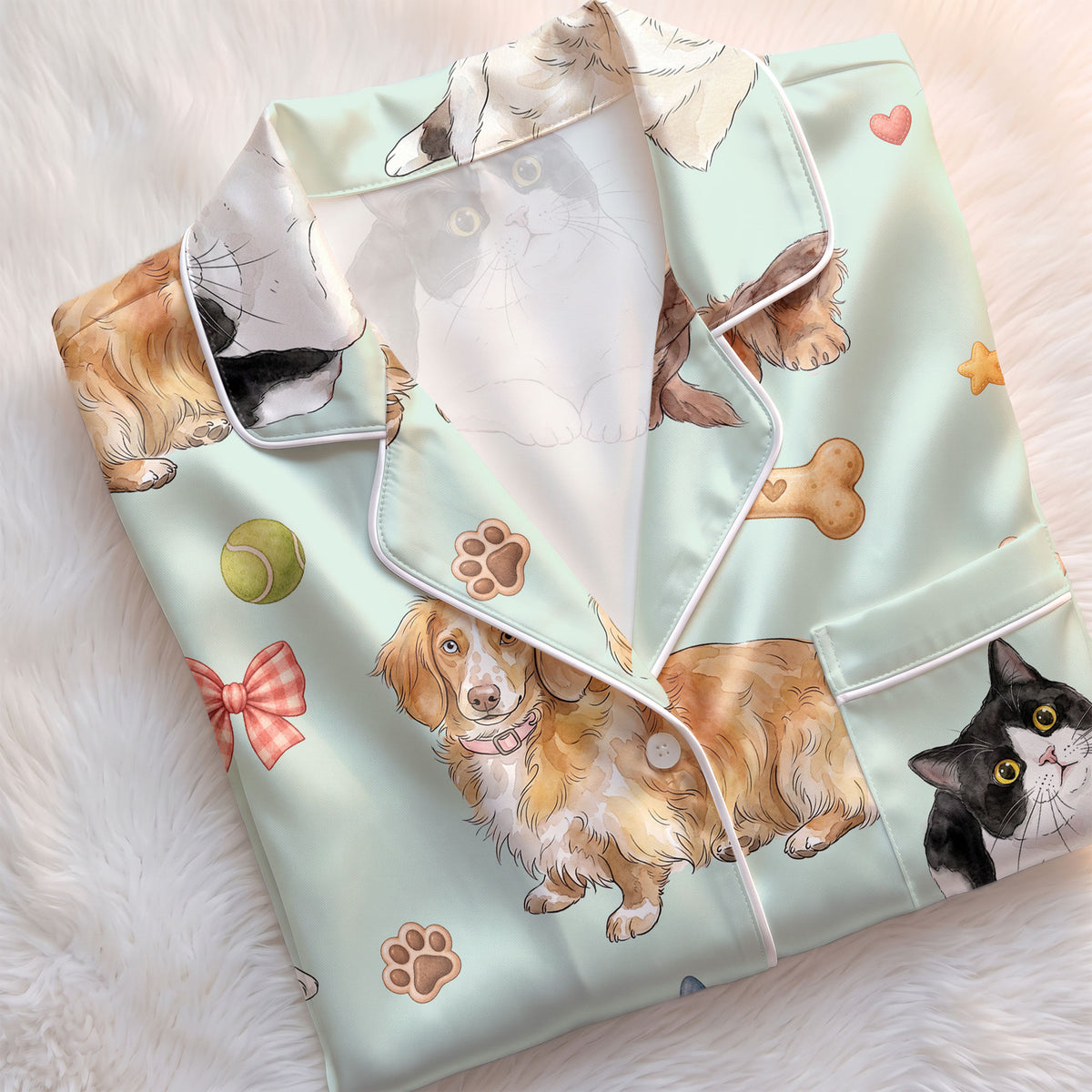 Custom Dog Cat Satin Pajamas Personalised Full Body Pet Photo PJs Women Sleepwear Set